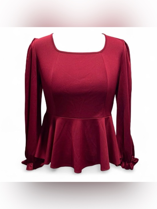 Jasambac Tops - Jasambac Square-Neck Peplum Blouse in Deep Wine